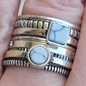 8 Lovely Stackable Prehnite And Sterling Silver Band Rings. Handmade. New.